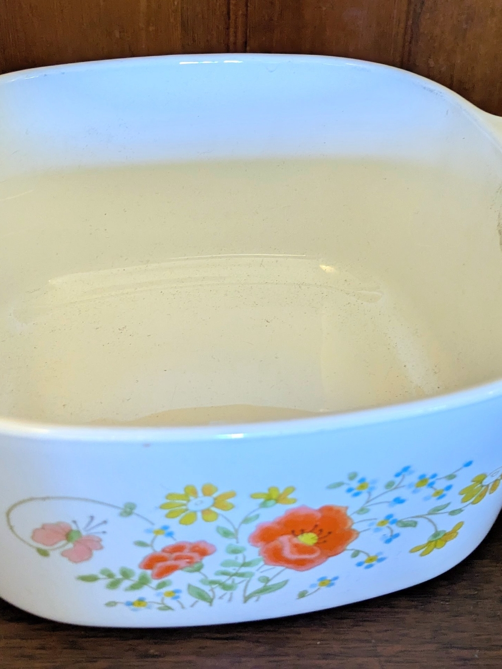 Corningware White Ceramic Casserole with Orange & Yellow Floral Pattern